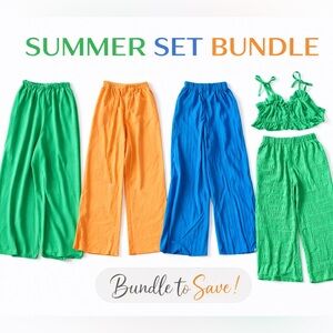 Women’s Summer Outfit Bundle Pants + Matching Set SHEIN Colorful 💚🧡💙